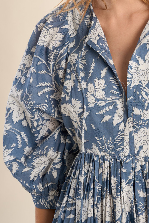 Short printed dress, in cotton