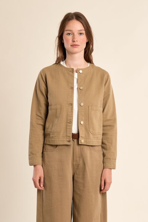 Veste en denim marron, col rond