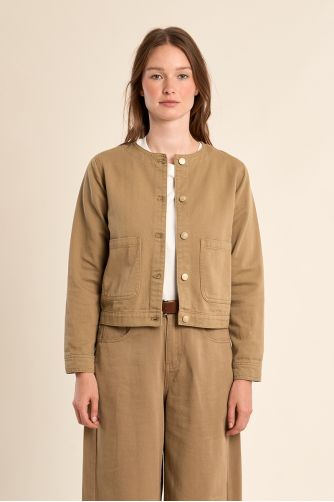 Veste en denim marron, col rond