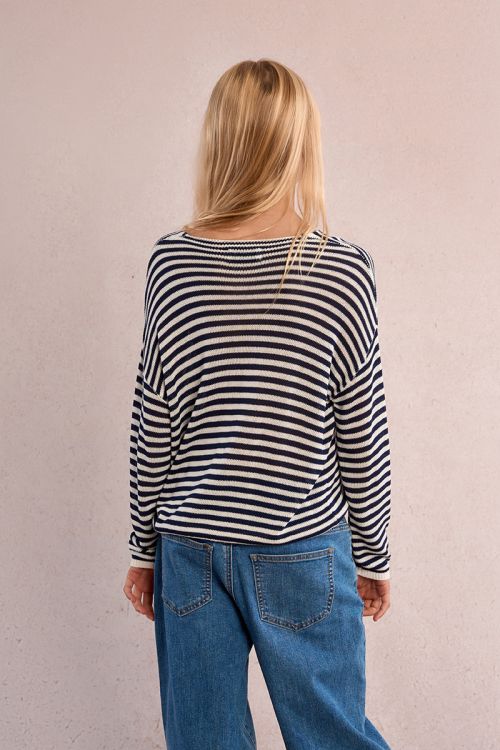 Jersey de niña de manga larga, estampado rayas.