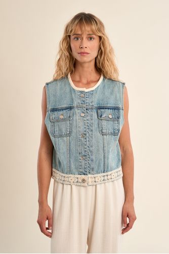 Denim blazer, embroidered