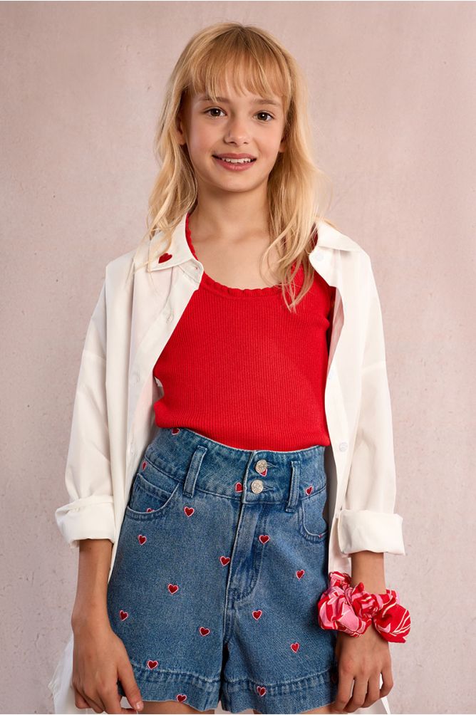 Denim shorts with heart embroidery