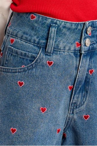 Denim shorts with heart embroidery