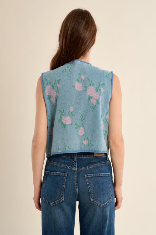 Chaleco de mujer corto, con estampado y lazada.