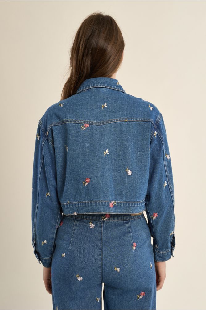 Short embroidered denim jacket