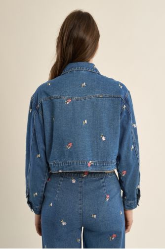 Short embroidered denim jacket