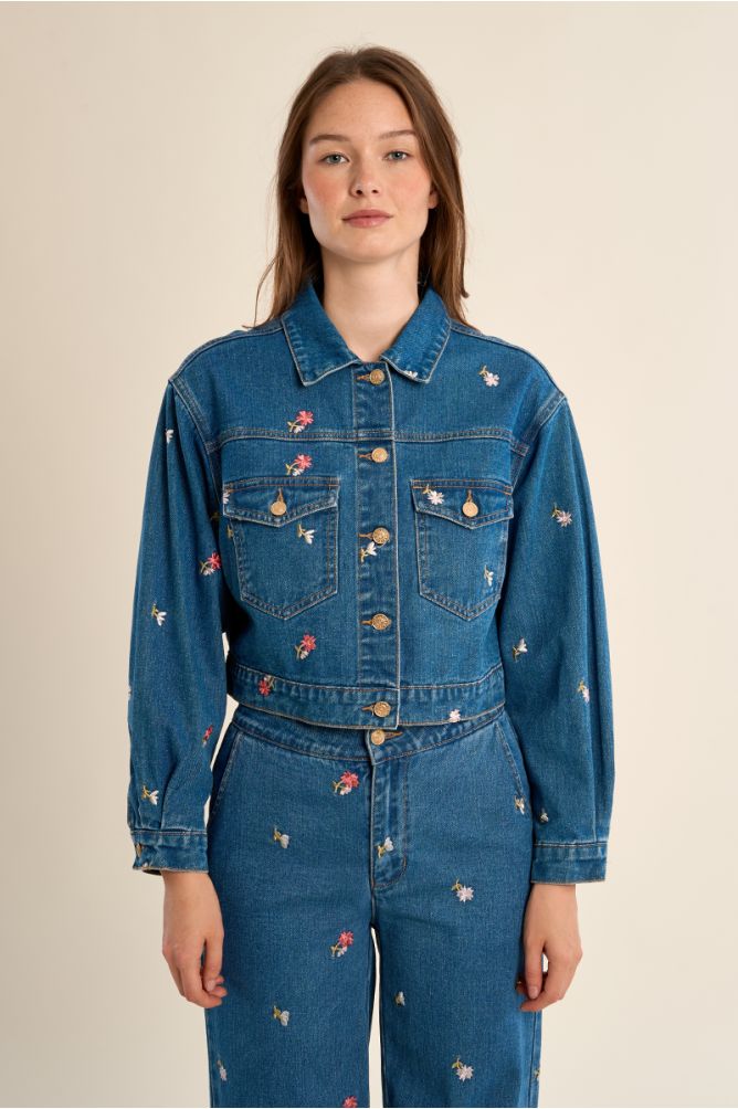 Short embroidered denim jacket