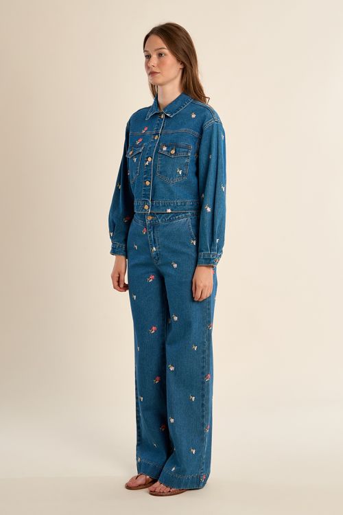 Veste courte en denim brodé