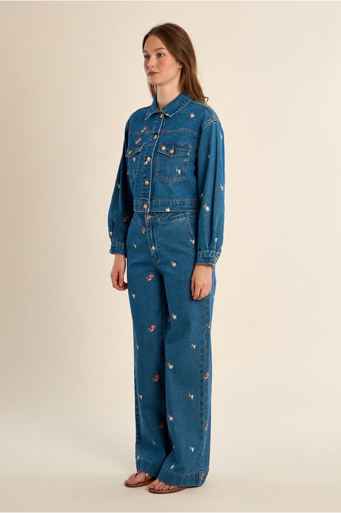 Short embroidered denim jacket