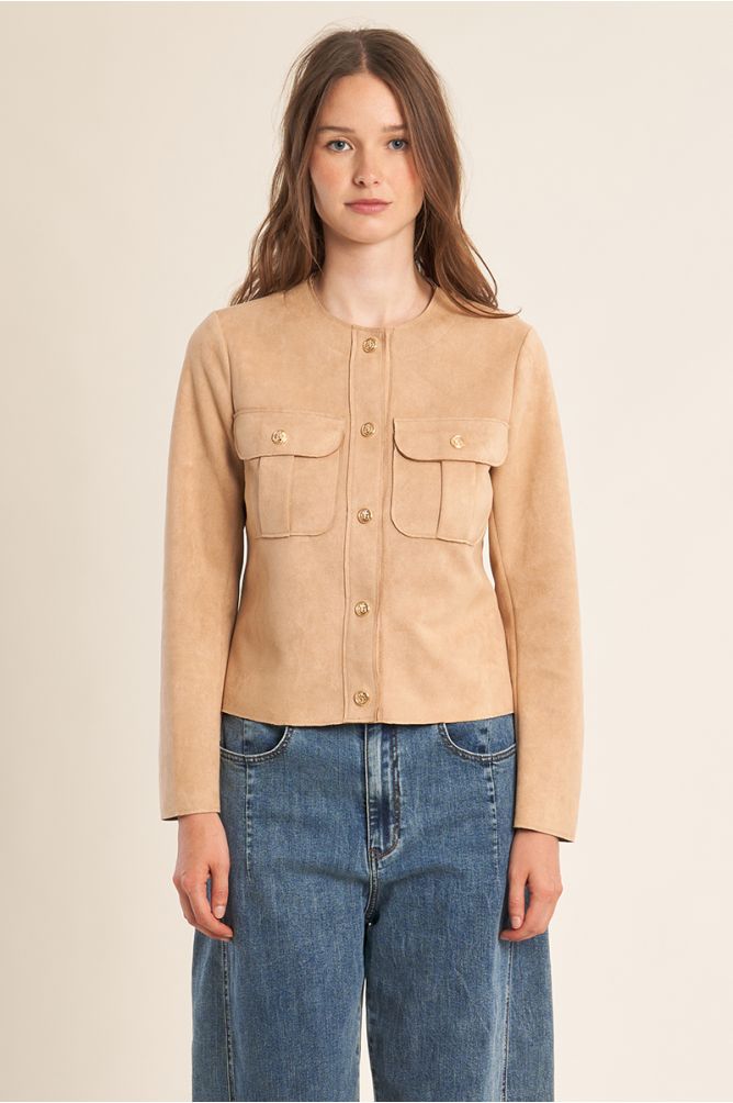 Chaqueta de mujer de manga larga, de antelina.