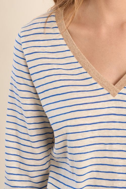 Camiseta de mujer de manga larga, estampado rayas.