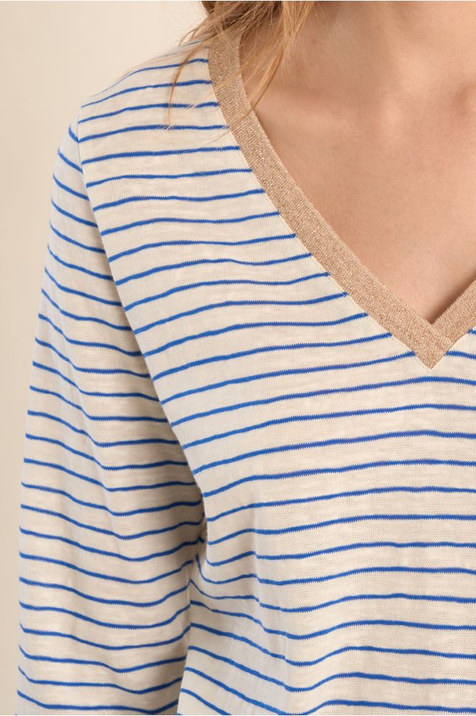 Camiseta de mujer de manga larga, estampado rayas.