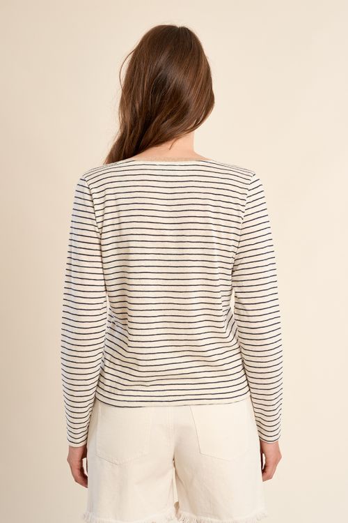 Camiseta de mujer de manga larga, estampado rayas.