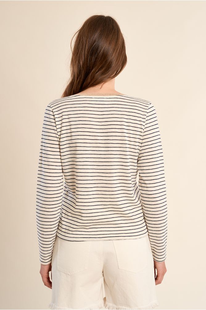 Camiseta de mujer de manga larga, estampado rayas.