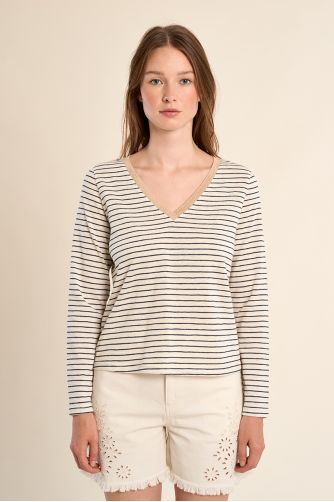 Camiseta de mujer de manga larga, estampado rayas.