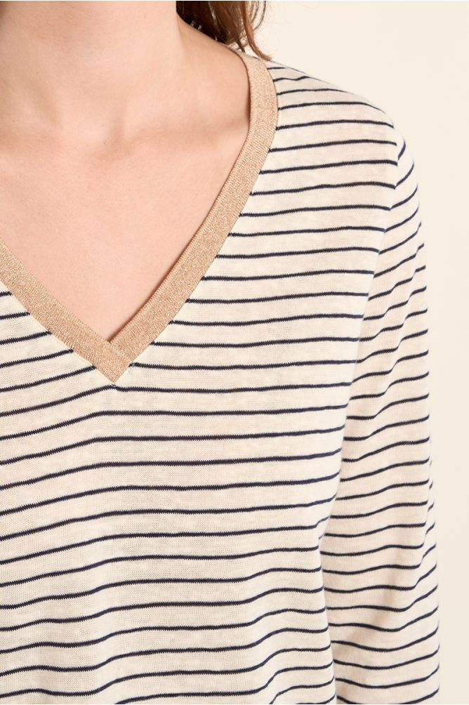 Camiseta de mujer de manga larga, estampado rayas.