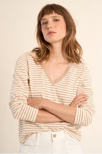 Camiseta de mujer de manga larga, estampado rayas.