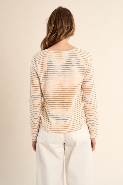 Camiseta de mujer de manga larga, estampado rayas.