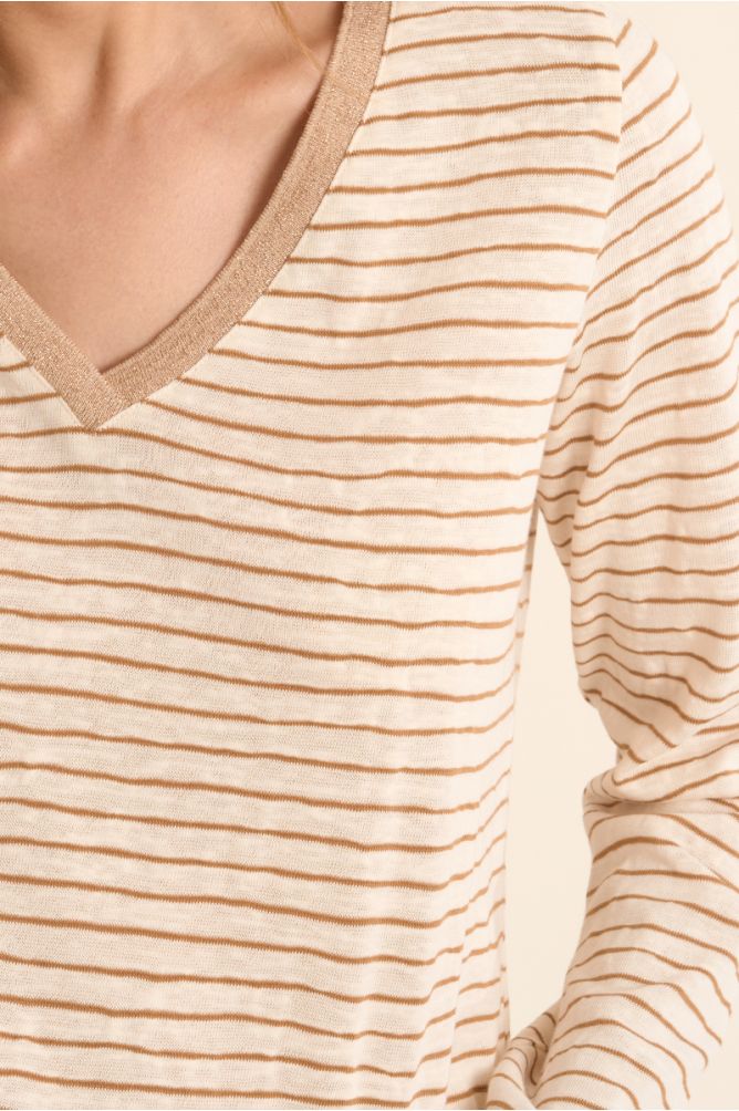 Camiseta de mujer de manga larga, estampado rayas.