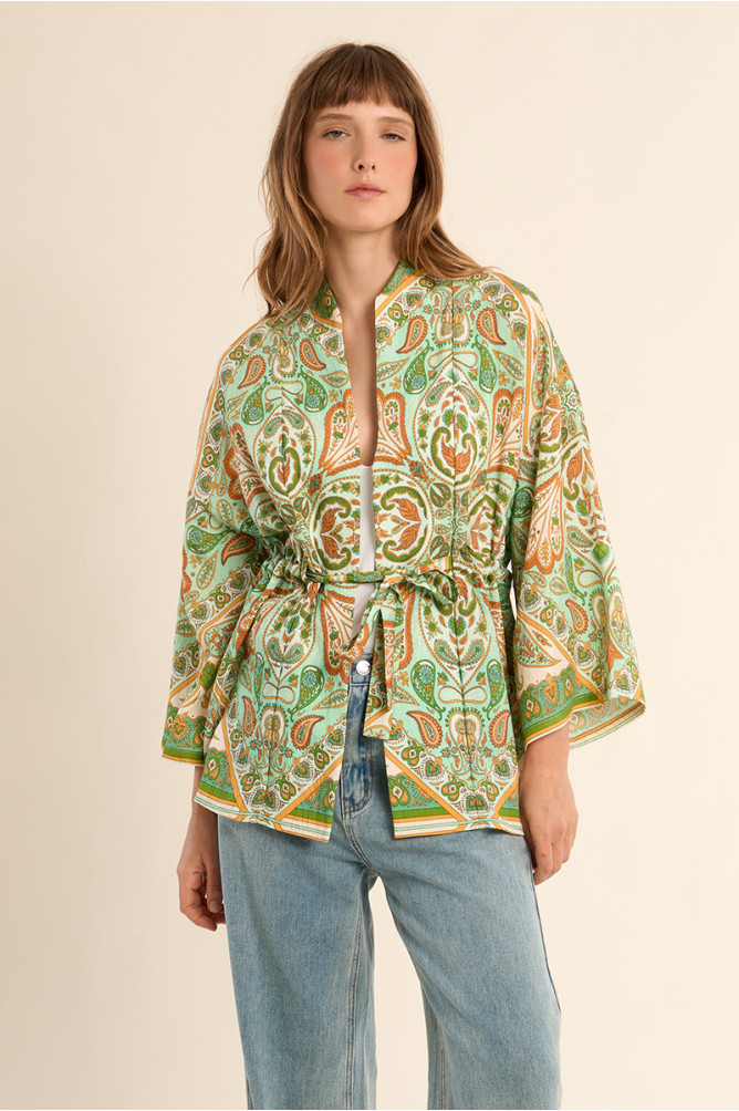 Kimono satiné et imprimé