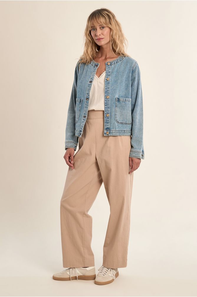 Veste en denim, col rond