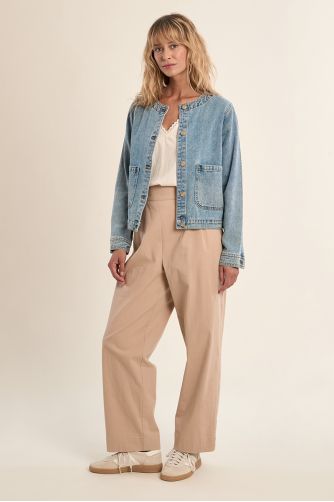 Denim jacket, round neck