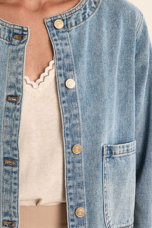 Veste en denim, col rond