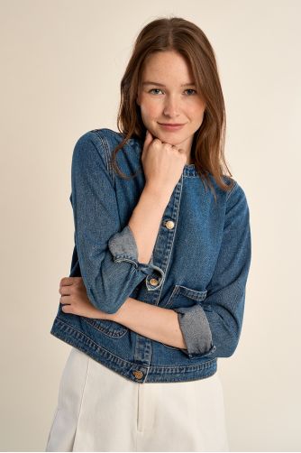 Veste en denim, col rond