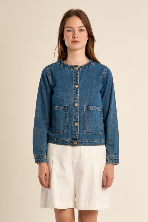 Denim jacket, round neck