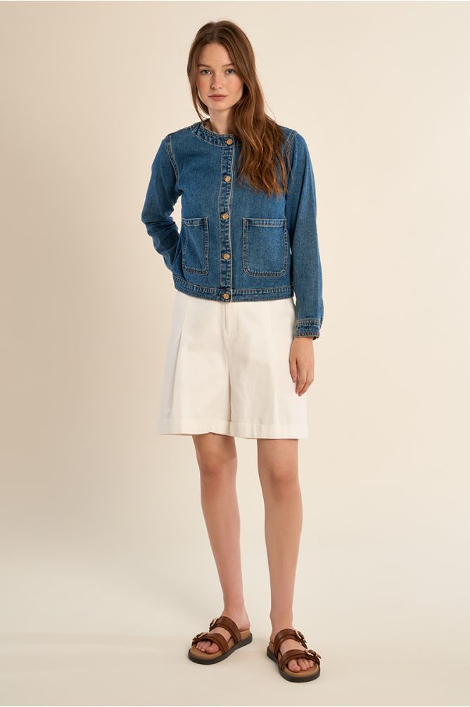 Denim jacket, round neck