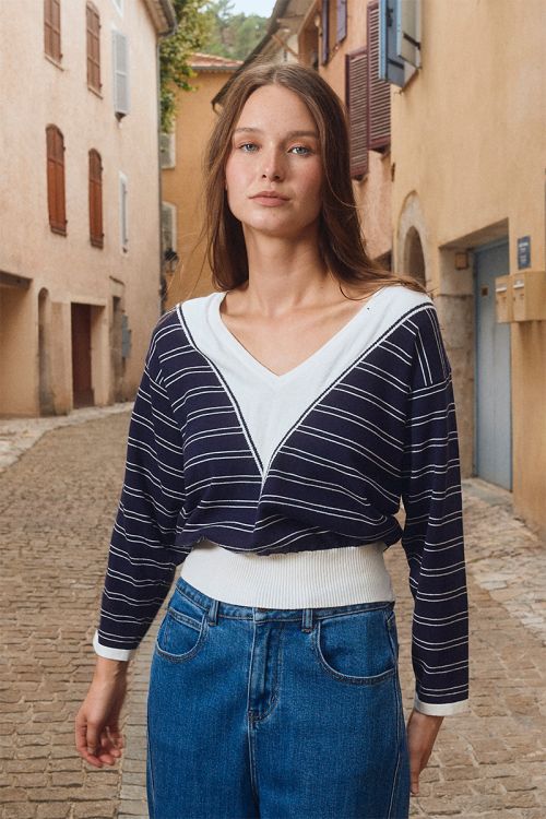 Jersey de mujer de manga larga, estampado rayas.