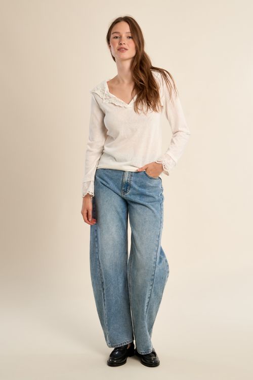 T-shirt manches longues, capuche en dentelle