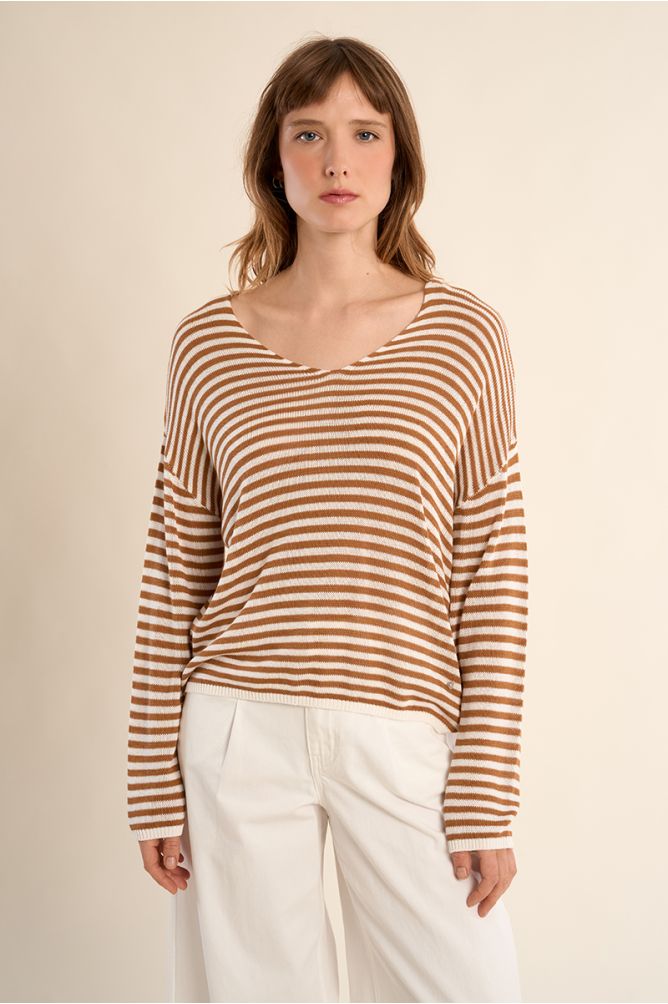 Jersey de mujer de manga larga, estampado rayas.