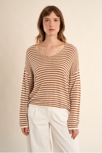 Jersey de mujer de manga larga, estampado rayas.