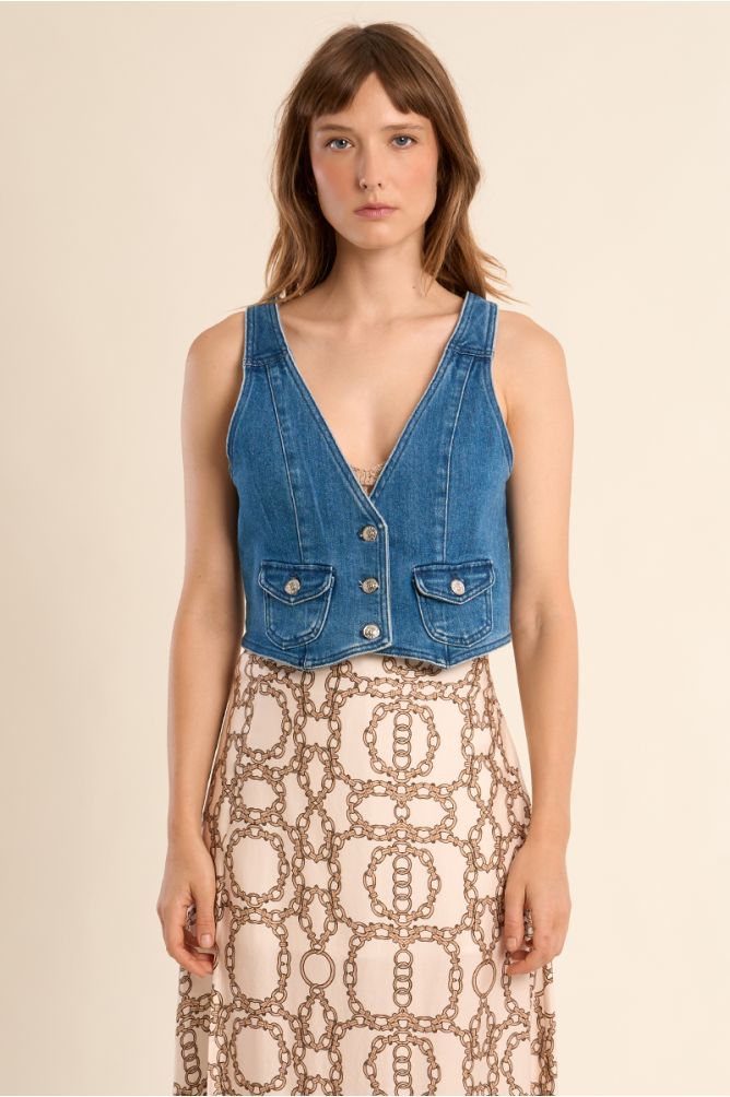 Veston en denim, col V