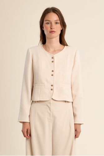 Chaqueta de mujer de manga larga, botones borados.