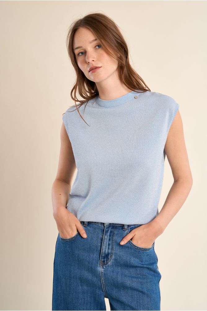 Jersey de mujer de manga corta, en tejido brillante.