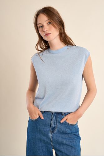 Jersey de mujer de manga corta, en tejido brillante.