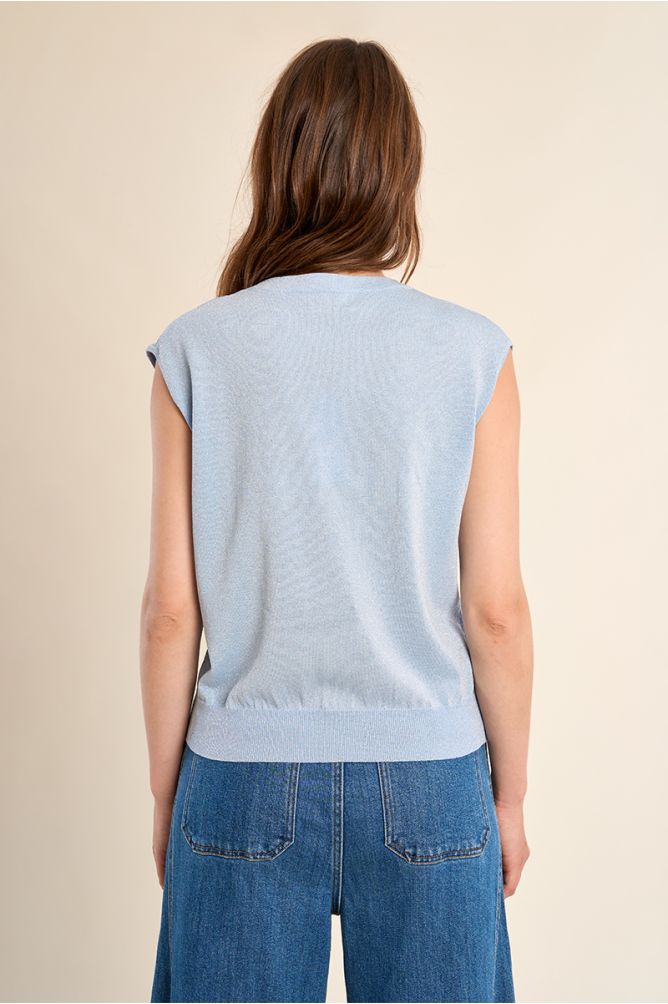 Jersey de mujer de manga corta, en tejido brillante.