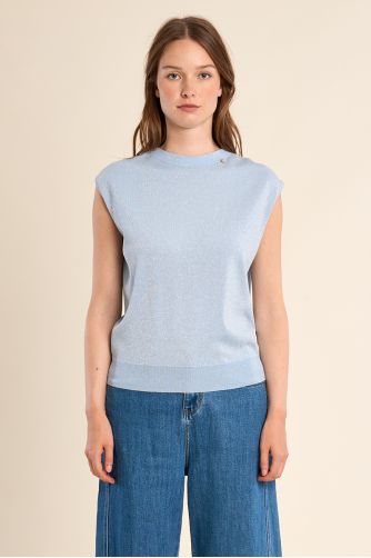 Jersey de mujer de manga corta, en tejido brillante.