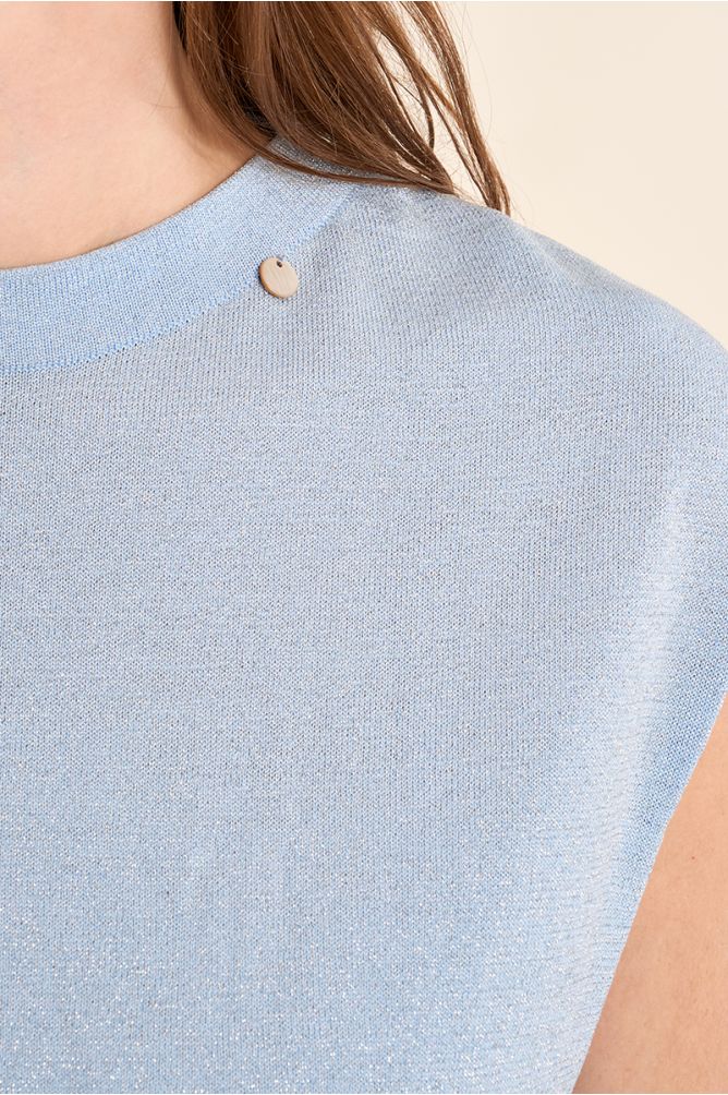 Jersey de mujer de manga corta, en tejido brillante.