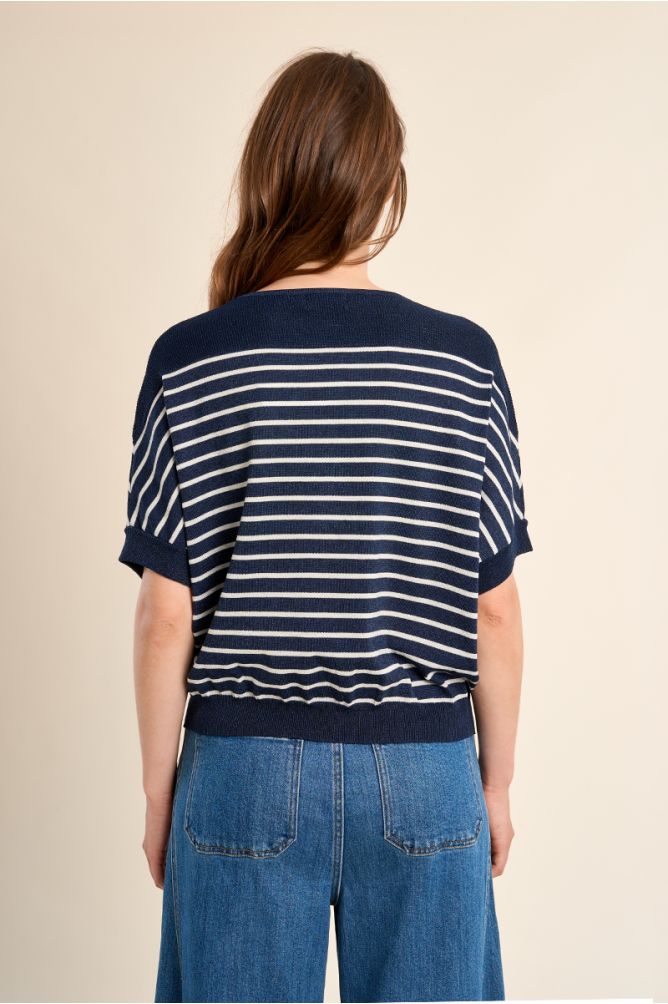 Short-sleeved sailor and cherry knit