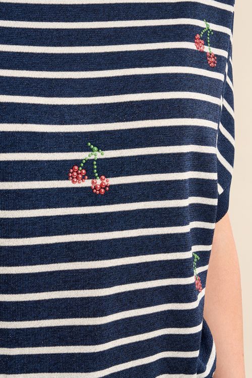 Short-sleeved sailor and cherry knit