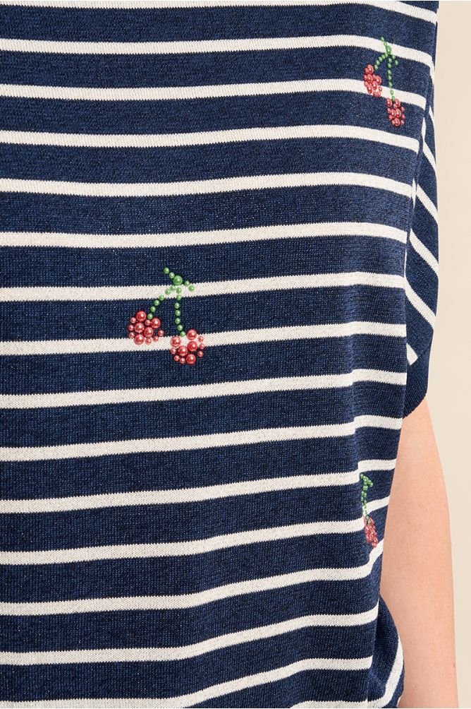 Short-sleeved sailor and cherry knit