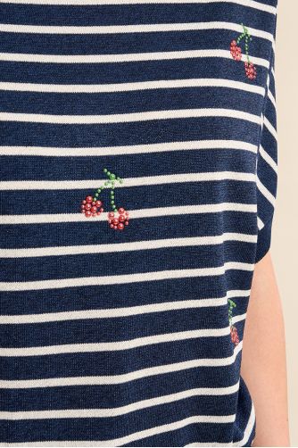 Short-sleeved sailor and cherry knit