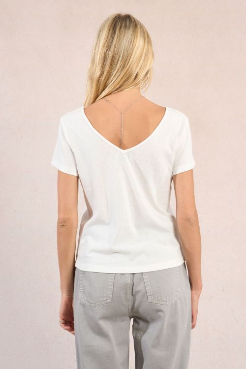Camiseta de mujer de manga corta, detalle de encaje.