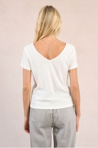 Camiseta de mujer de manga corta, detalle de encaje.