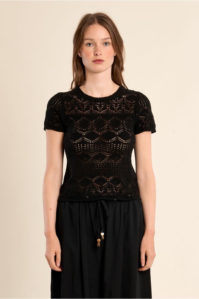 Short-sleeved crochet knit