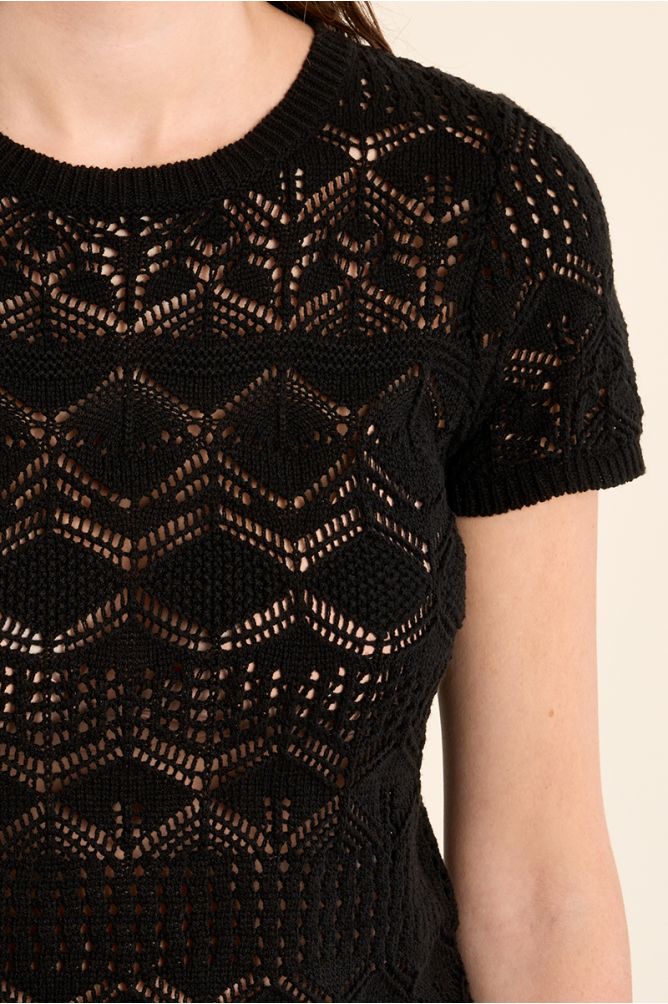 Short-sleeved crochet knit