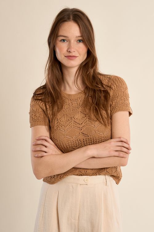 Short-sleeved crochet knit